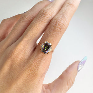 7 x 9 mm. Oval Cut Multi-coloured Brazilian Mystic Topaz with Cz Halo Ring