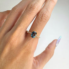 Load image into Gallery viewer, 6 x 8 mm. Oval Cut London Blue Brazilian Topaz with Cz Band Ring
