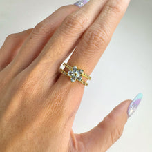 Load image into Gallery viewer, 3 x 4 mm. Pear Cut Sky Blue Brazilian Topaz with Cz Accents Cluster Ring
