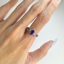 Load image into Gallery viewer, 5 x 7 mm. Oval Cut Purple Brazilian Amethyst with Cz Halo Ring
