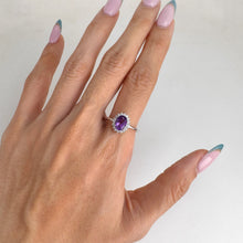 Load image into Gallery viewer, 6 x 8 mm. Oval Cut Purple Brazilian Amethyst with Cz Accents Ring
