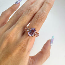 Load image into Gallery viewer, Handmade 8 x 12 mm. Hexagon Cut Purple Brazilian Amethyst and Rose Quartz Cluster Ring
