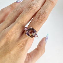 Load image into Gallery viewer, Handmade 11 mm. Fancy Cushion Cut VS Purple Yellow Bolivian Ametrine and  Amethyst Trilogy Ring
