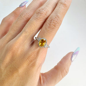6 x 8 mm. Oval Cut Yellow Brazilian Citrine with Cz Accents Ring