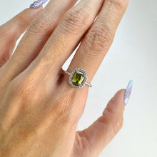 Load image into Gallery viewer, 5 x 7 mm. Cushion Cut Green Pakistani Peridot with Cz Accents Ring
