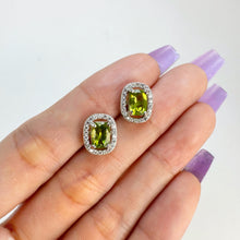 Load image into Gallery viewer, 5 x 7 mm. Cushion Cut Green Pakistani Peridot with Cz Accents Earrings
