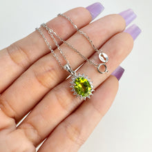 Load image into Gallery viewer, 7 x 9 mm. Oval Cut Green Pakistani Peridot with Cz Accents Pendant and Necklace
