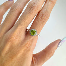 Load image into Gallery viewer, 7 mm. Round Cut Green Pakistani Peridot with Cz Halo Ring
