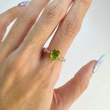 Load image into Gallery viewer, 7 x 9 mm. Pear Cut Green Pakistani Peridot with Cz Accents Ring
