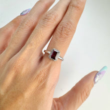 Load image into Gallery viewer, 5 x 7 mm. Octagon Cut Purple African Rhodolite Garnet with Cz Halo Ring
