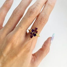 Load image into Gallery viewer, 4.5 mm. Round Cut Purple Brazilian Amethyst and Rhodolite Garnet Cluster Ring
