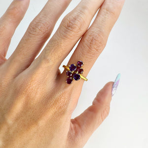 4.5 mm. Round Cut Purple Brazilian Amethyst and Rhodolite Garnet Cluster Ring