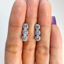 Load image into Gallery viewer, 3 mm. Round Cut Blue Thai Sapphire with Cz Halo Cluster Earrings

