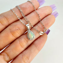 Load image into Gallery viewer, 5 x 7 mm. Pear Cabochon Multi-coloured Ethiopian Opal with Cz Halo Pendant and Necklace
