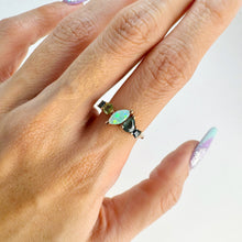 Load image into Gallery viewer, Handmade 4 x 8 mm. Marquise Cabochon Multi-coloured Ethiopian Opal and Sapphire Cluster Ring
