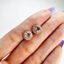 Load image into Gallery viewer, 6 mm. Round Cut Light Peach Madagascan Morganite with Cz Accents Earrings
