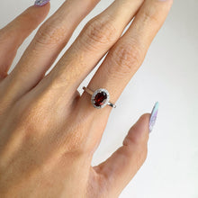 Load image into Gallery viewer, 5 x 7 mm. Oval Cut Red African Garnet with Cz Halo Ring
