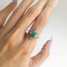 Load image into Gallery viewer, 6 x 8 mm. Oval Cut Green Zambian Emerald with Topaz Accents Ring
