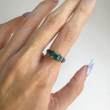 Load image into Gallery viewer, Handmade 6 x 6.5 mm. Octagon Cut Green Brazilian Emerald and Sapphire Cluster Ring
