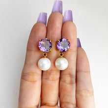 Load image into Gallery viewer, 10 mm. Freshwater Pearl and Amethyst Two-way Drop Earrings
