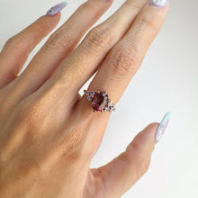 Load image into Gallery viewer, Handmade 6 x 9 mm. Oval Cut Purplish Pink Brazilian Tourmaline and Sapphire Cluster Ring
