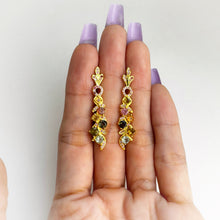 Load image into Gallery viewer, 3.5 mm. Round Cut Multi-coloured Nigerian Tourmaline with Cz Accents Cluster Earrings
