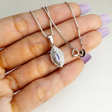 Load image into Gallery viewer, 3.5 x 7 mm. Marquise Cut White Indian Moonstone with Cz Halo Pendant and Necklace
