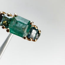 Load image into Gallery viewer, Handmade 6 x 6.5 mm. Octagon Cut Green Brazilian Emerald and Sapphire Cluster Ring
