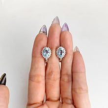 Load image into Gallery viewer, 6 x 8 mm. Oval Cut Sky Blue Brazilian Topaz with Cz Accents Earrings
