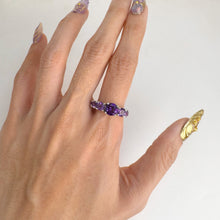 Load image into Gallery viewer, 7 mm. Round Cut Purple Brazilian Amethyst Cluster Ring (Blemished)
