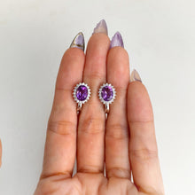 Load image into Gallery viewer, 6 x 8 mm. Oval Cut Purple Brazilian Amethyst with Cz Accents Earrings
