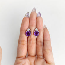 Load image into Gallery viewer, 9 mm. Round Cut Purple Brazilian Amethyst with Cz Accents Earrings (Blemished)
