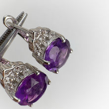 Load image into Gallery viewer, 9 mm. Round Cut Purple Brazilian Amethyst with Cz Accents Earrings (Blemished)
