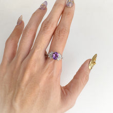 Load image into Gallery viewer, 6 x 8 mm. Oval Cut Purple Brazilian Amethyst with Cz Accents Ring
