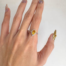 Load image into Gallery viewer, 6 x 9 mm. Pear Cut Yellow Brazilian Citrine with Cz Halo Ring
