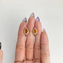 Load image into Gallery viewer, 6 x 9 mm. Pear Cut Yellow Brazilian Citrine with Cz Halo Earrings
