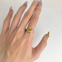 Load image into Gallery viewer, 7 x 9 mm. Cushion with Checkerboard Cut Yellow Brazilian Citrine with Cz Accents Ring
