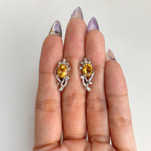 Load image into Gallery viewer, 6 x 8 mm. Oval Cut Yellow Brazilian Citrine with Cz Accents Earrings
