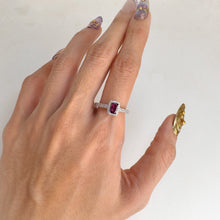 Load image into Gallery viewer, 4 x 6 mm. Cushion Cut Purple African Rhodolite Garnet with Cz Halo Ring
