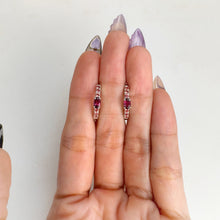 Load image into Gallery viewer, 3 x 5 mm. Oval Cut Purple African Rhodolite Garnet and Sapphire Cluster Earrings

