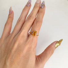 Load image into Gallery viewer, 5 x 8 mm. Octagon Cut Yellow Brazilian Citrine and Amethyst Trilogy Ring
