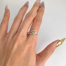 Load image into Gallery viewer, 4 x 6 mm. Pear Cut Yellow Thai Sapphire with Cz Halo Open Ring
