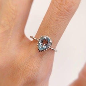 6 x 8 mm. Pear Cut Sky Blue Brazilian Topaz Ring