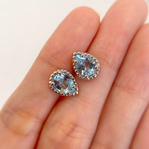6 x 8 mm. Pear Cut Sky Blue Brazilian Topaz Earrings