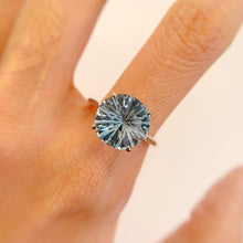 Load image into Gallery viewer, Handmade 11 mm. Round Carved Ball Cut VVS Sky Blue Brazilian Topaz Ring
