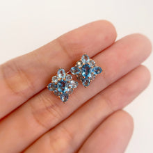 Load image into Gallery viewer, 4 x 5 mm. Oval Cut Swiss Blue Brazilian Topaz Cluster Earrings
