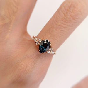 6 x 8 mm. Pear Cut London Blue Brazilian Topaz with Cz Accents Ring