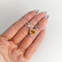 Load image into Gallery viewer, 8 mm. Trillion Cut Yellow Brazilian Citrine with Cz Halo Pendant and Necklace
