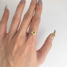 Load image into Gallery viewer, 6 mm. Heart Cut Yellow Brazilian Citrine with Cz Halo Ring

