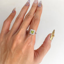 Load image into Gallery viewer, 5 mm. Square Cut Green Pakistani Peridot with Cz Accents Ring
